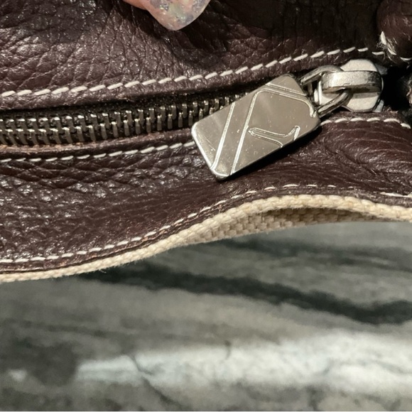 EUC Furla Canvas and  Pebble Leather Shoulder Bag Cream Brown Crossbody Bag - Picture 4 of 11